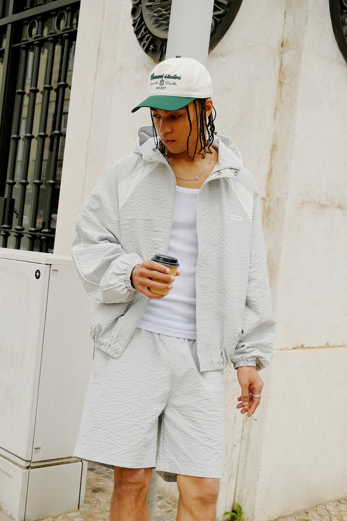 Check Panelled Hooded Windbreaker & Relaxed Short - Green